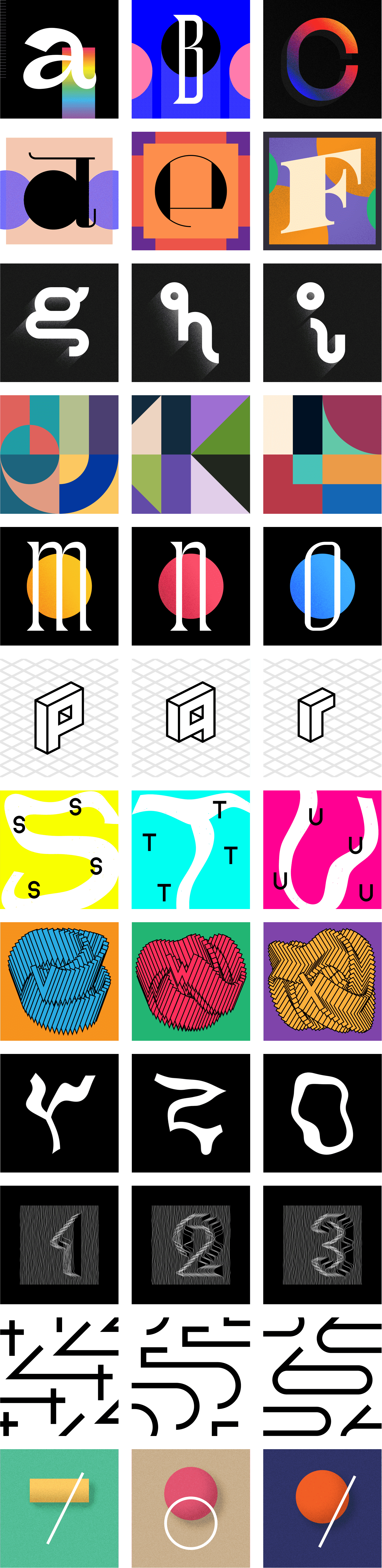 A grid containing all 36 of my type explorations.