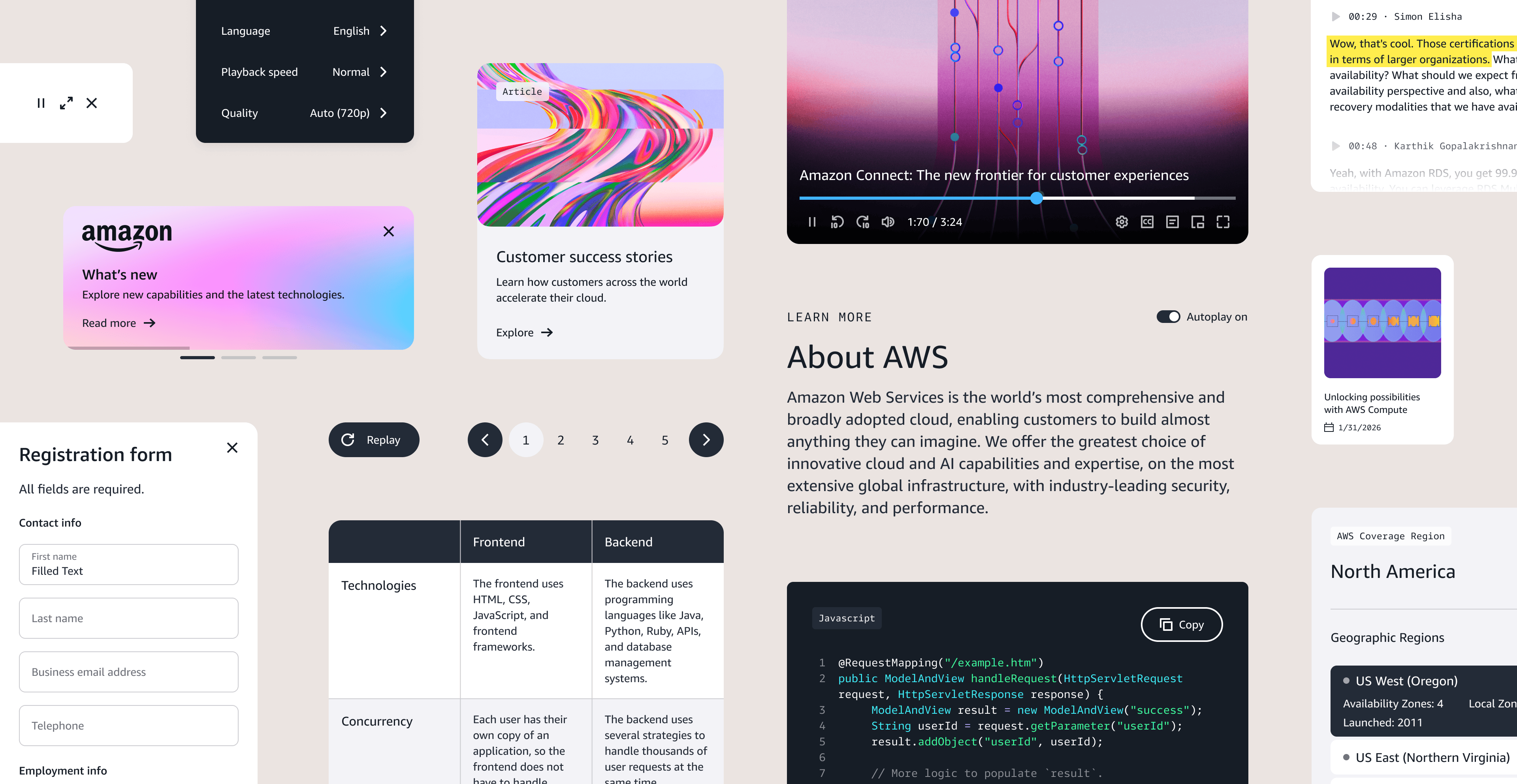 A bento layout of components from the library that I built.