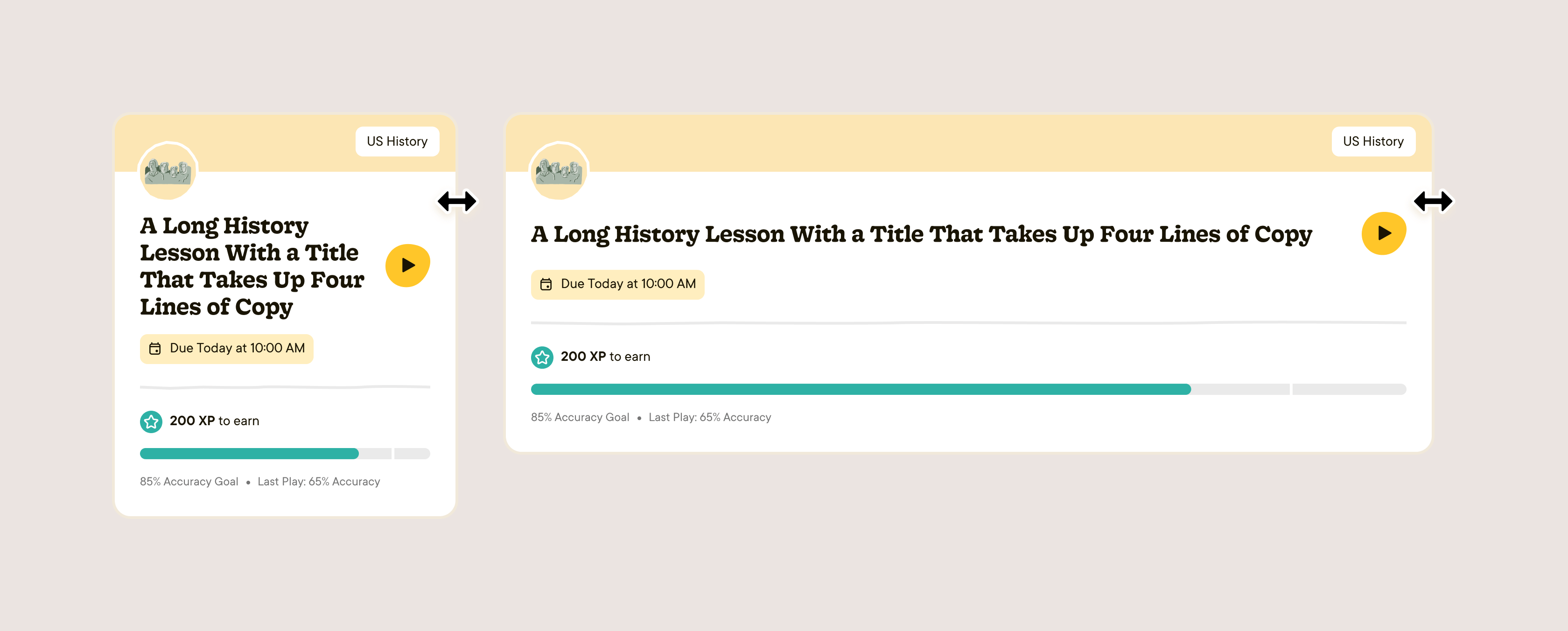 A screenshot of a card component being stretched in width, displaying its responsive design.