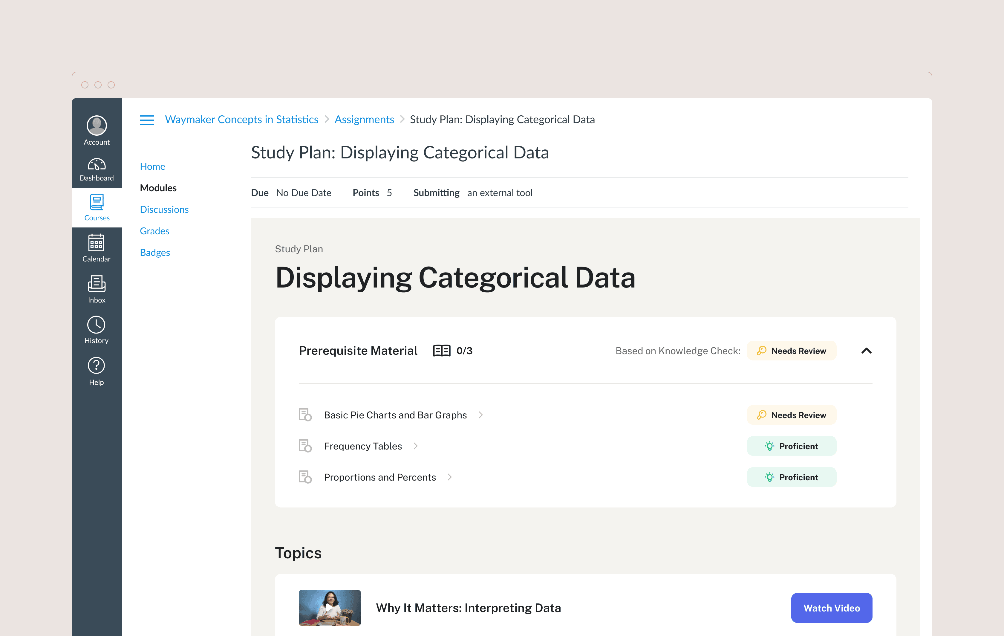 A screenshot showing Lumen One inside the iFrame of a Learning Management System, which is how users will interact with the product.