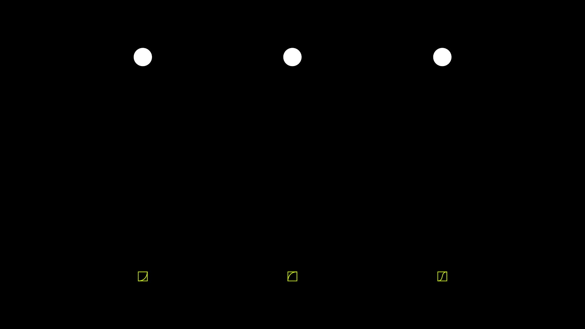 An animation showing dots moving across the screen, labeled with the motion curve used in their trajectory.